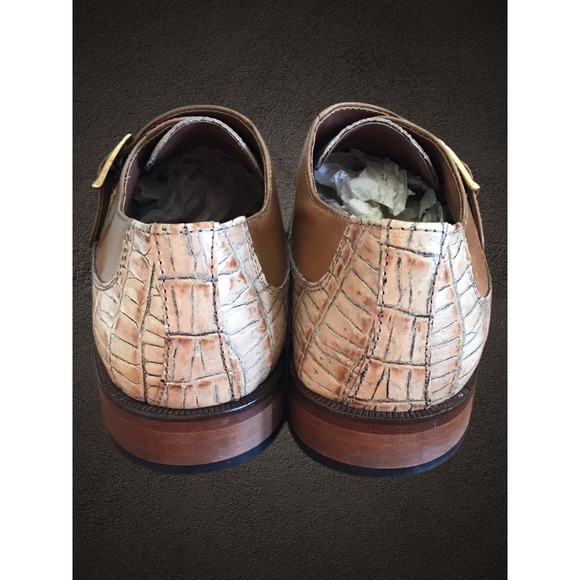 Stacy Adams Shoes Mens Size 9M Brown and Tan Monk Strap Croc Print Leather Dress - Picture 4 of 10